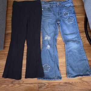 Pants Bundle Size 6 Indigo Knit Flare Pants & Distressed Floral Patch Jeans